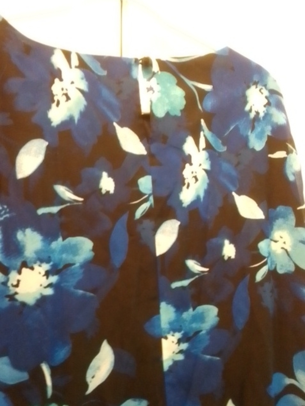 Kasper Navy Floral Bell-Sleeve Blouse with Aqua Accents - Picture 4 of 4